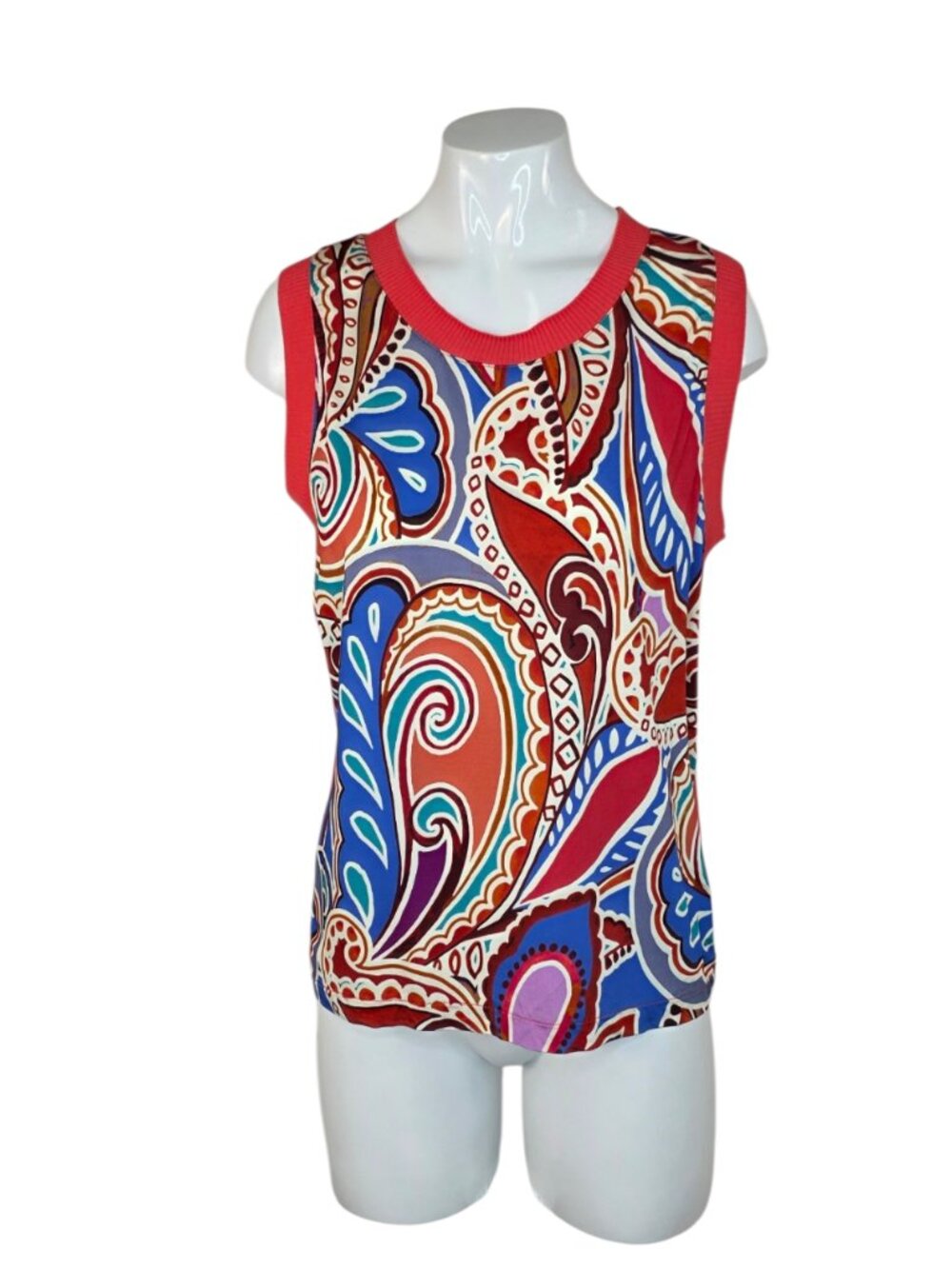 Vibrant Multicolor Paisley Knit Sleeveless Top